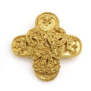 CHANEL Gold Logo Brooch
